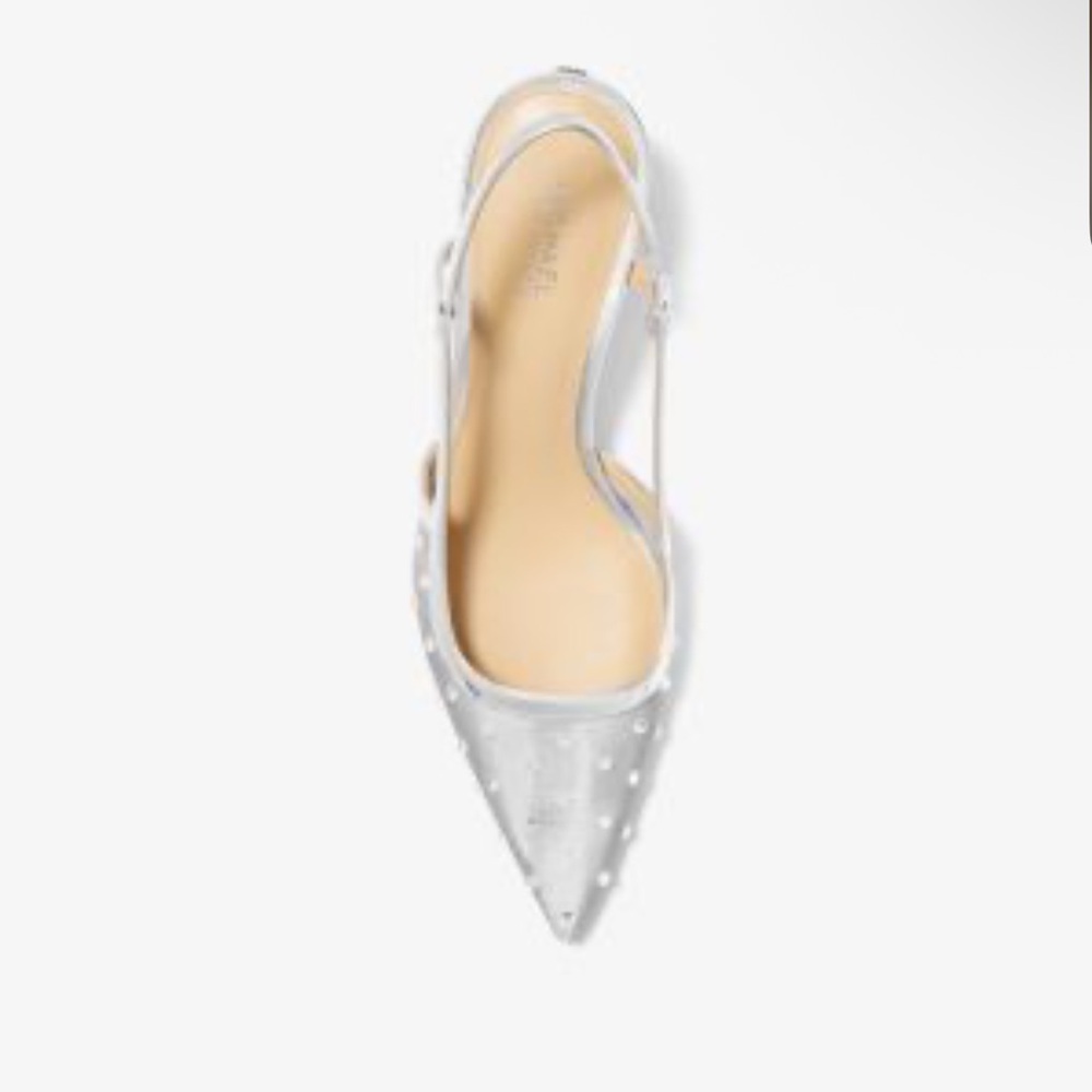 Michael Kors Silver Alora Mid Sling embossed Glittery Croc Leather Shoes. - Picture 4 of 12